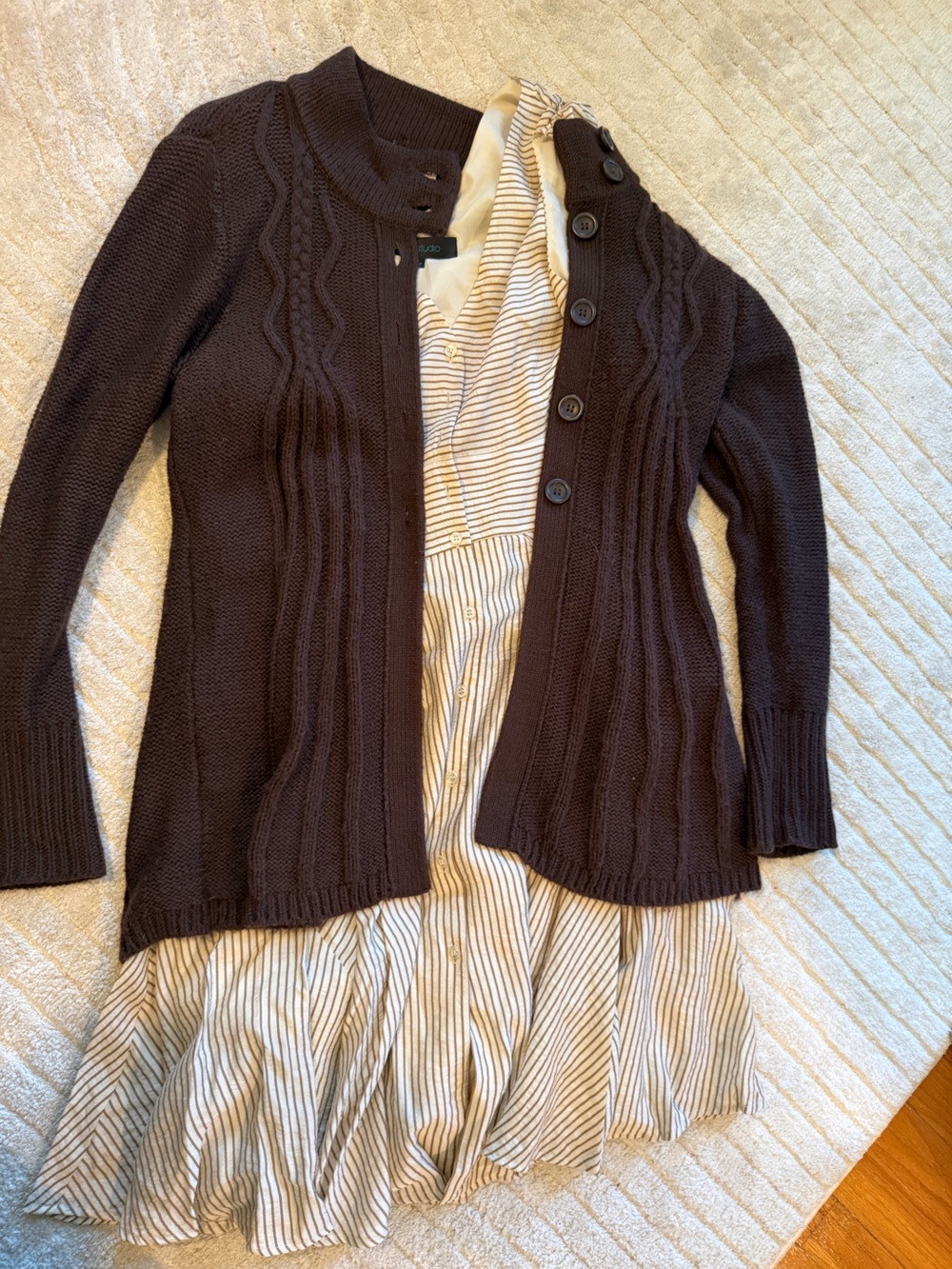 Classic Cable Knit Women's Cardigan Sweater and dress
